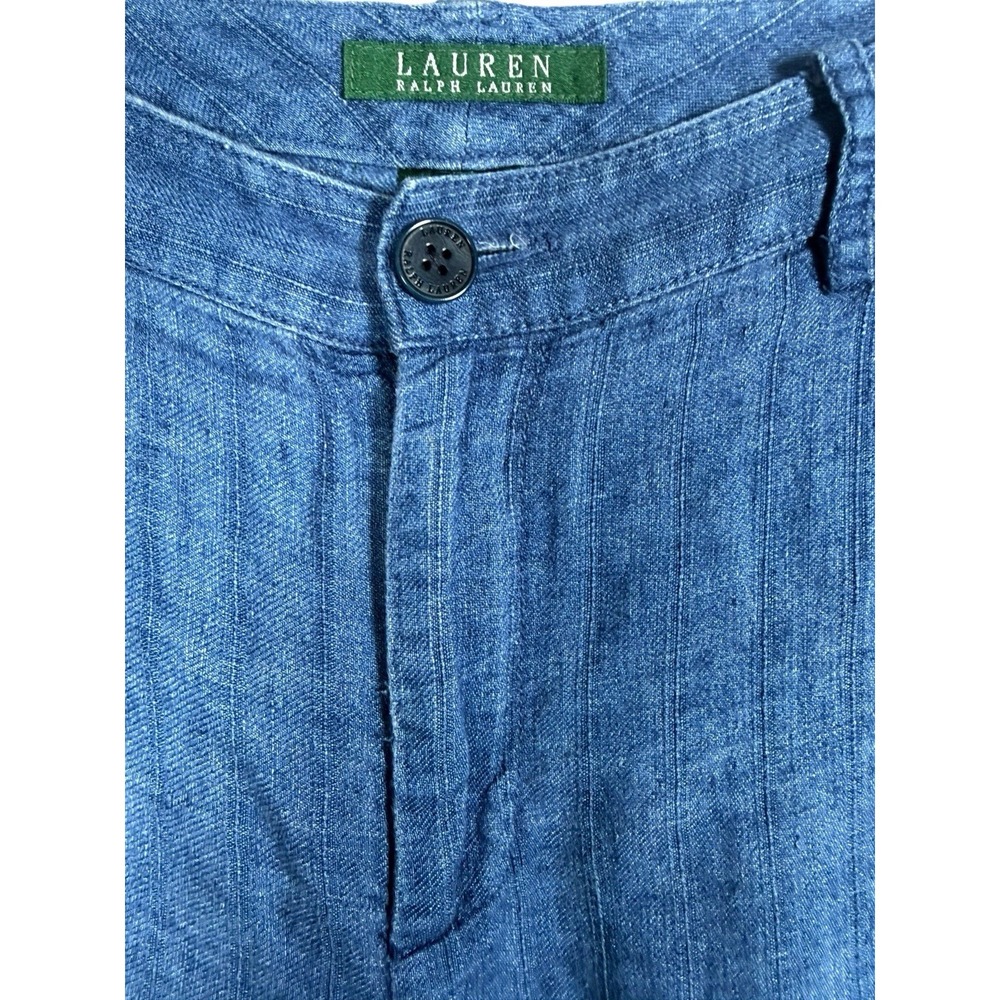 Lauren Ralph Lauren Blue Linen Pants Womens 10 Wide Leg Coastal Resort Chic - Picture 7 of 13